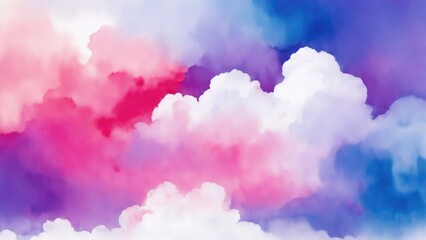 Fototapeta premium Red blue and purple watercolor background abstract puffy clouds in bright colors