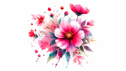 Delicate flowering pink and red flower watercolor stain - Powered by Adobe