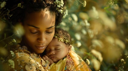 Naklejka premium A mother's love is illustrated in this enchanting image that captures the essence of a mother's unwavering love and devotion.