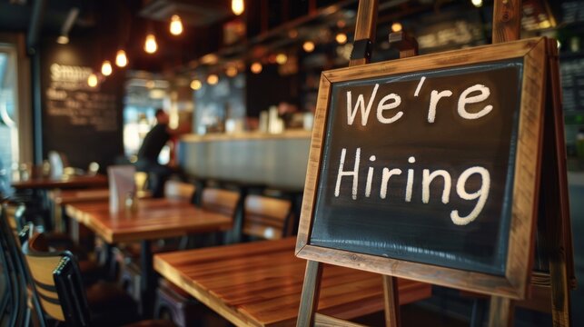 Restaurant displays were hiring sign. Join our team today!