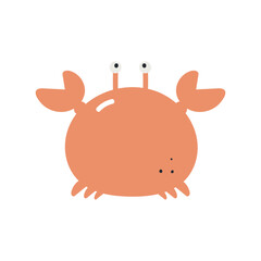 Cute crab. Flat cartoon vector illustration isolated on white background. For card, posters, stickers, banners, printing on the pack, printing on clothes, fabric, wallpaper.