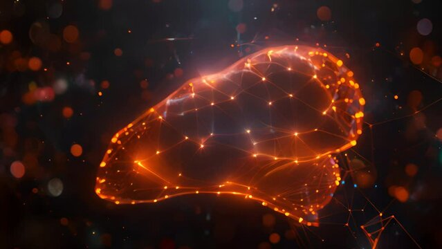 Human liver. Isolated with 3D hologram. Medical concept. new technology