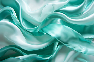 Obraz premium Teal ribbon with a silky sheen, making gentle waves, on white tranquility and serenity 