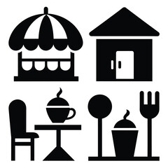 Terrace café different style icon set vector