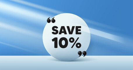 Save 10 percent off tag. Circle frame, product stage background. Sale Discount offer price sign. Special offer symbol. Discount round frame message. Minimal design offer scene. Vector