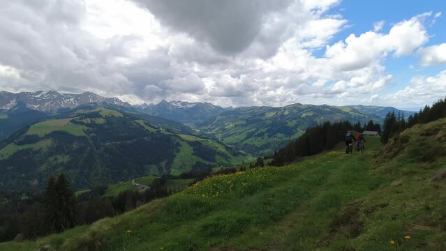 Clouds moving over mountain range, Gantrisch national park in Switzerland