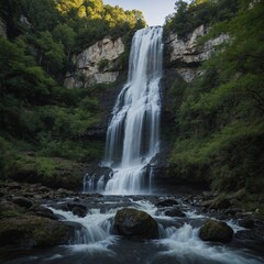 Obraz premium Illustrate Mary's assumption with a cascading waterfall in the background.