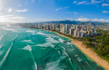 Aerial panoramic shot of Waikiki Beach in Honolulu © Lightning Strike Pro