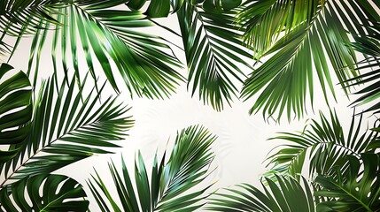 Fototapeta premium Lush Green Palm Leaves Tropical Wallpaper - Exotic and Fresh Botanical Design for Interior Decor