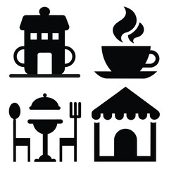 Terrace café different style icon set vector