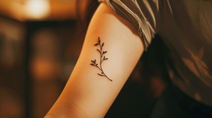 Womans arm with small flower tattoo