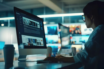 Graphic designer creating visuals for digital newsletter launch, artistry and communication.