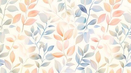 Seamless Pastel Leaves and Flowers Vector Background for Fresh and Natural Designs