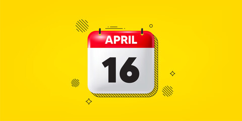 Calendar date of April 3d icon. 16th day of the month icon. Event schedule date. Meeting appointment time. 16th day of April. Calendar month date banner. Day or Monthly page. Vector