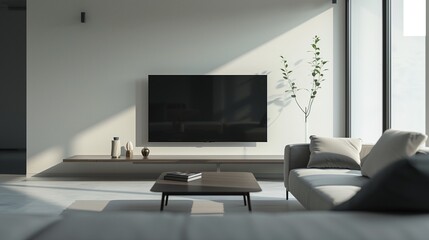 A minimalist living room with a focus on clean lines and functionality