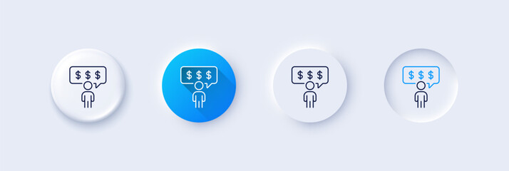 Employee benefits line icon. Neumorphic, Blue gradient, 3d pin buttons. Business salary sign. People savings symbol. Line icons. Neumorphic buttons with outline signs. Vector