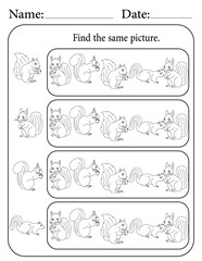 Squirrel Puzzle. Printable Activity Page for Kids. Educational Resources for School for Kids. Kids Activity Worksheet. Find Similar Shape
