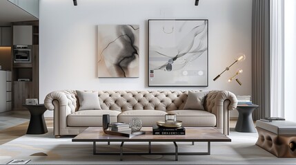 A modern living room with a blend of classic and contemporary styles