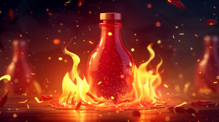 flaming red hot sauce in a glass jar