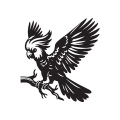 Cockatoo Silhouette: Bold Black Vector Art Capturing the Majestic Beauty and Charisma of These Iconic Parrots- Cockatoo Parrot Vector- Cockatoo Parrot Illustration.