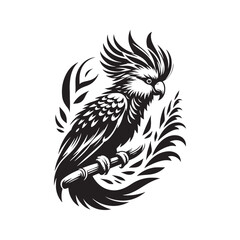 Cockatoo Silhouette: Bold Black Vector Art Capturing the Majestic Beauty and Charisma of These Iconic Parrots- Cockatoo Parrot Vector- Cockatoo Parrot Illustration.