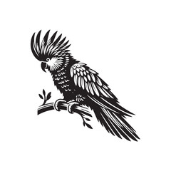Cockatoo Silhouette: Bold Black Vector Art Capturing the Majestic Beauty and Charisma of These Iconic Parrots- Cockatoo Parrot Vector- Cockatoo Parrot Illustration.