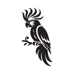 Cockatoo Silhouette: Bold Black Vector Art Capturing the Majestic Beauty and Charisma of These Iconic Parrots- Cockatoo Parrot Vector- Cockatoo Parrot Illustration.