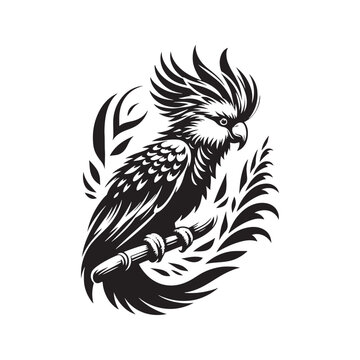 recommend clip art: Cockatoo Silhouette: Bold Black Vector Art Capturing the Majestic Beauty and Charisma of These Iconic Parrots- Cockatoo Parrot Vector- Cockatoo Parrot Illustration.