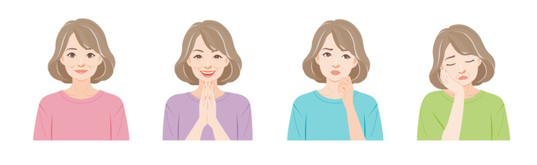 シニア女性の表情　バリエーションセット