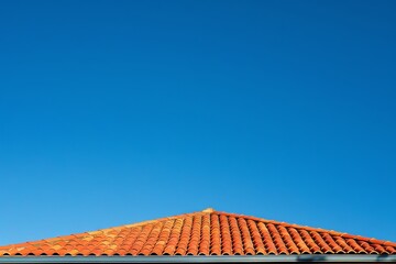 Vivid blue sky over traditional terracotta tiled roof