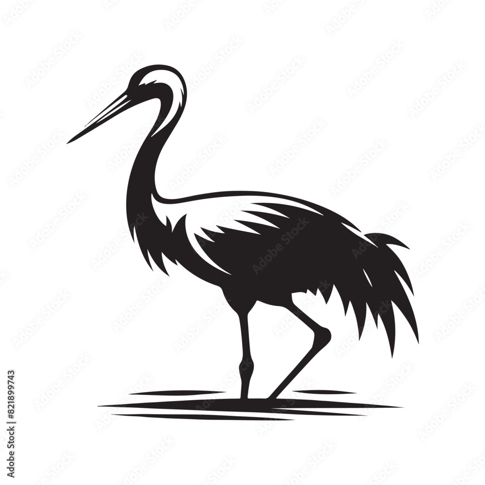 Wall mural Crane Vector Silhouette: Black Vector Art Capturing the Graceful Majesty and Elegance of These Iconic Water bird - Crane bird Illustration.