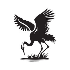 Crane Vector Silhouette: Black Vector Art Capturing the Graceful Majesty and Elegance of These Iconic Water bird - Crane bird Illustration.