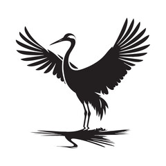Crane Vector Silhouette: Black Vector Art Capturing the Graceful Majesty and Elegance of These Iconic Water bird - Crane bird Illustration.
