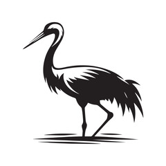 Crane Vector Silhouette: Black Vector Art Capturing the Graceful Majesty and Elegance of These Iconic Water bird - Crane bird Illustration.