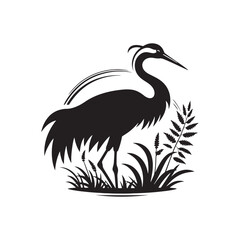 Crane Vector Silhouette: Black Vector Art Capturing the Graceful Majesty and Elegance of These Iconic Water bird - Crane bird Illustration.