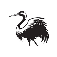 Crane Vector Silhouette: Black Vector Art Capturing the Graceful Majesty and Elegance of These Iconic Water bird - Crane bird Illustration.