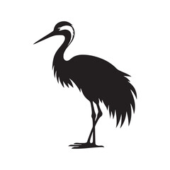 Crane Vector Silhouette: Black Vector Art Capturing the Graceful Majesty and Elegance of These Iconic Water bird - Crane bird Illustration.