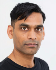 Obraz premium Serious South Asian businessman in black shirt