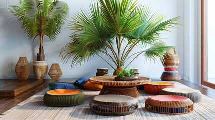 Fototapeta premium A modern living room with a touch of the exotic