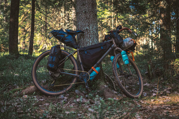 Fototapeta premium Touring bike with bags. Bikepacking