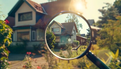 Obraz premium An outside view through a magnifying glass of the house, real estate 