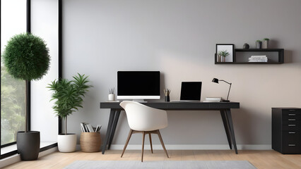 Home office interior concept background, modern home office, ai generated