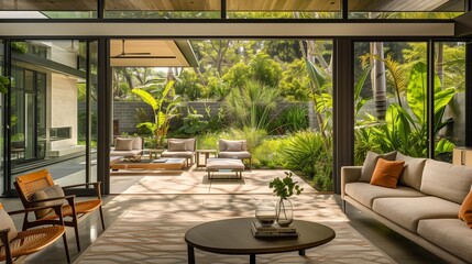 Fototapeta premium A modern living room with an indoor-outdoor flow