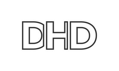 DHD logo design template with strong and modern bold text. Initial based vector logotype featuring simple and minimal typography. Trendy company identity.