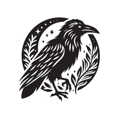Crow Vector Silhouette: Bold Black Vector Art Capturing the Mysterious Aura and Intelligence of These Iconic Birds - Crow Illustration.