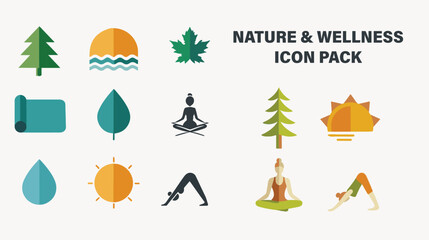 Nature and Wellness Icon Pack. A Collection of 13 Wellness Icons, Art & Illustration 