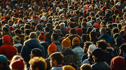 Fototapeta premium A view of a huge crowd of people. The problem of overpopulation of the planet. The scene is lively and noisy