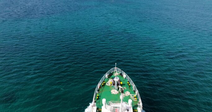 Mediterranean Sea With Jadrolinija Ferry Cruising Towards Zlarin Island Near &Scaron;ibenik In Croatia. Aerial Reveal Shot