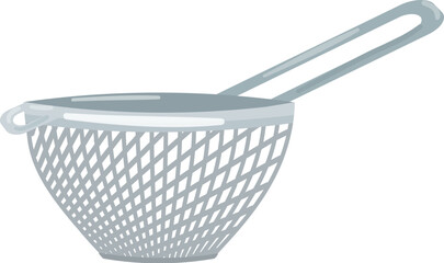 Vector illustration of a grey plastic colander, a kitchen utensil for draining food