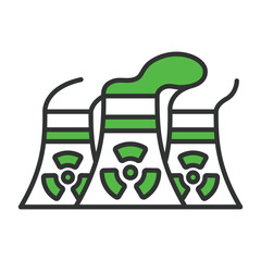 Nuclear reactors, in line design, green. Nuclear, Reactor, Energy, Power, Plant, Atomic, on white background vector. Nuclear reactors editable stroke icon.